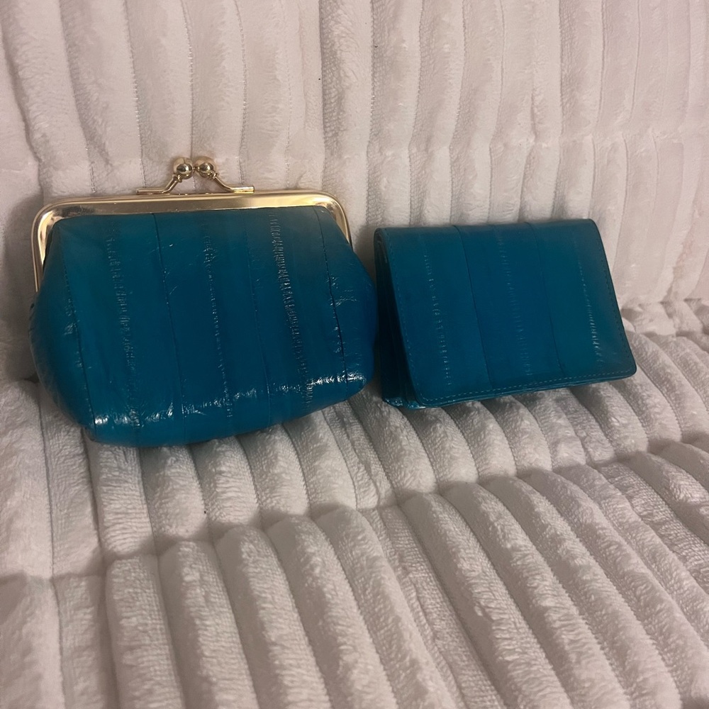 Elegant Blue Women's Coin Purse and Credit Card Wallet Set